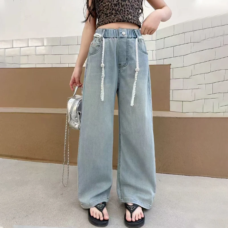 青少年牛仔裤夏季2025新款女中大童宽松韩版直筒百搭休闲裤子春夏