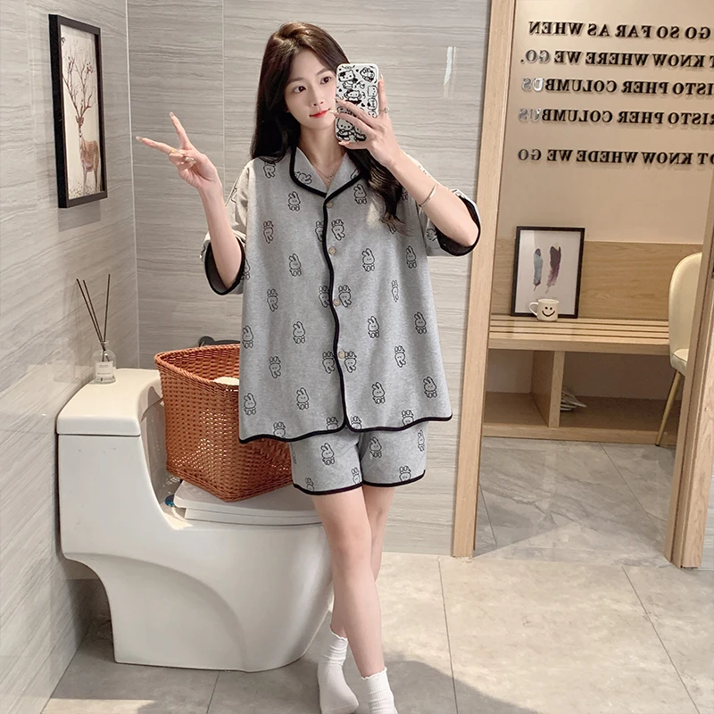 2025新款睡衣女夏季短袖开衫甜美可爱家居服套装可外穿夏天薄款