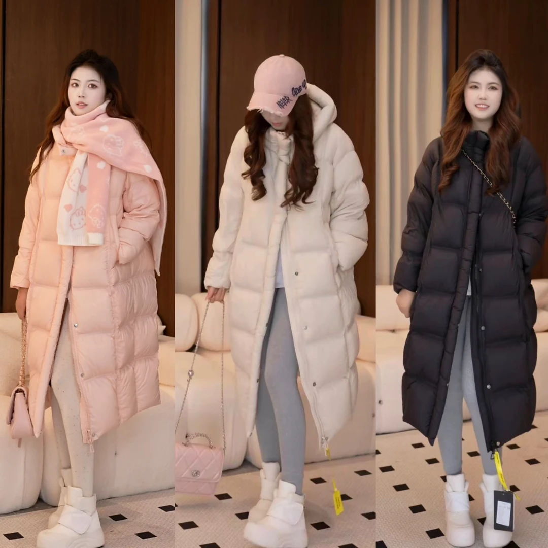 90白鹅绒新款修身加厚过膝加长款女显瘦保暖羽绒服外套