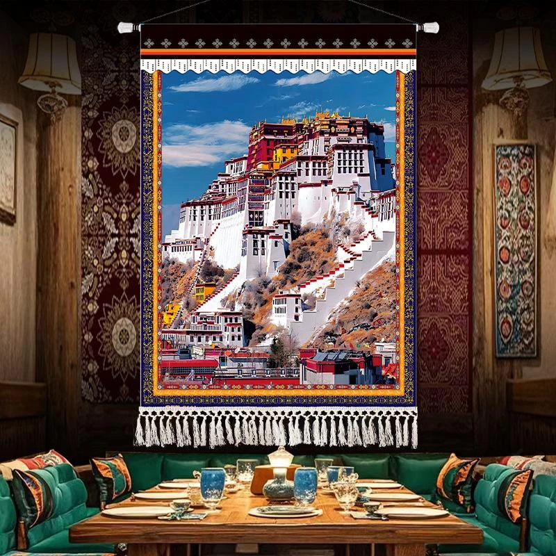 【西藏包邮】布达拉宫吉祥布艺挂画装饰挂布藏式背景墙民宿挂毯