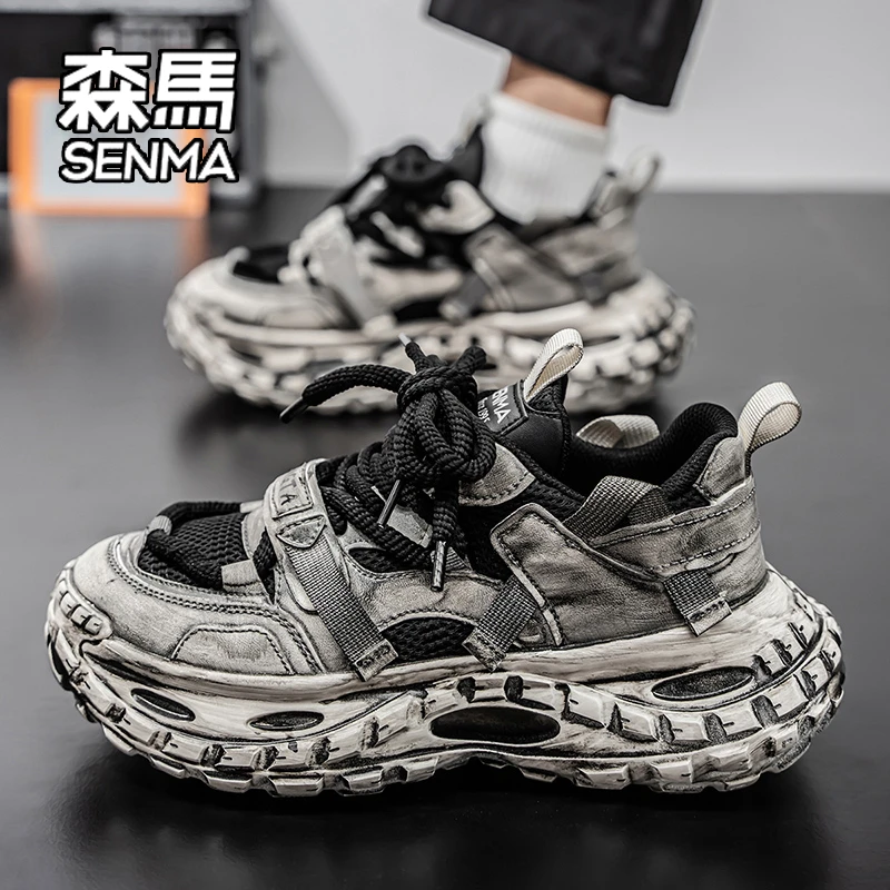 SENMA/森马男鞋冬季厚底增高轮胎底老爹鞋男复古做旧休闲运动潮鞋