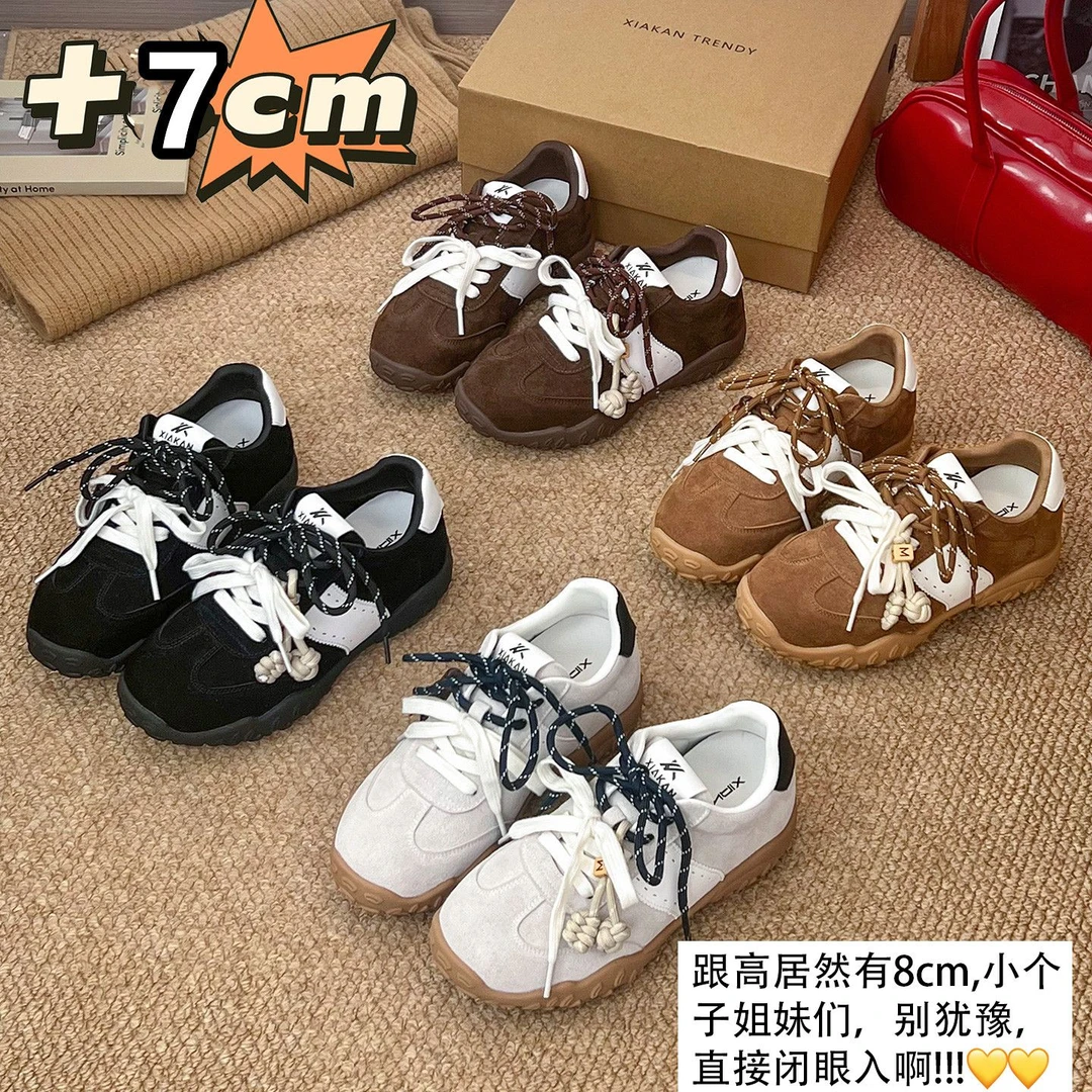 内增高8cm休闲德训鞋女透气2025年秋季小个子百搭系带运动阿甘鞋