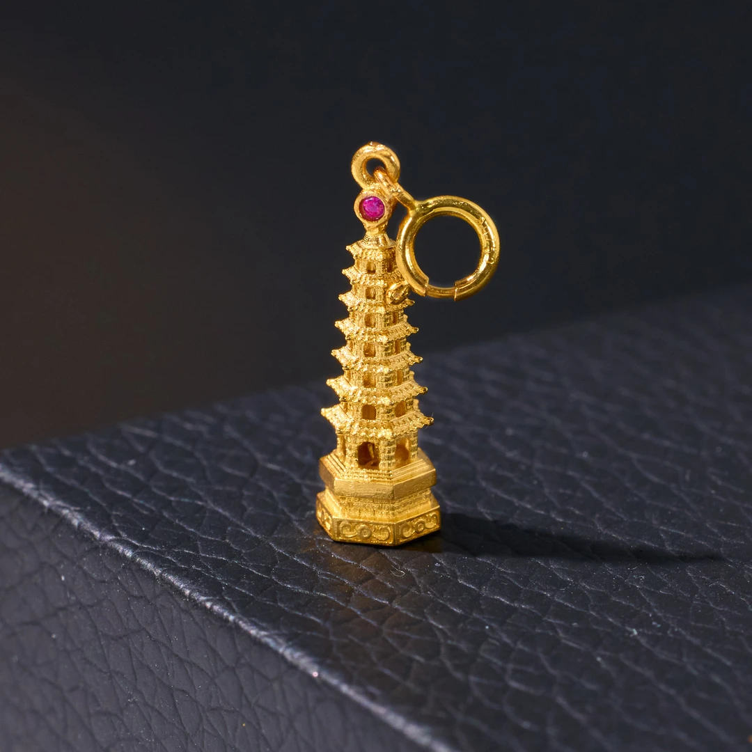 【歪歪】（素金）文昌塔吊坠*18K金镶嵌（基础版）（多样性发一）XB-H9831