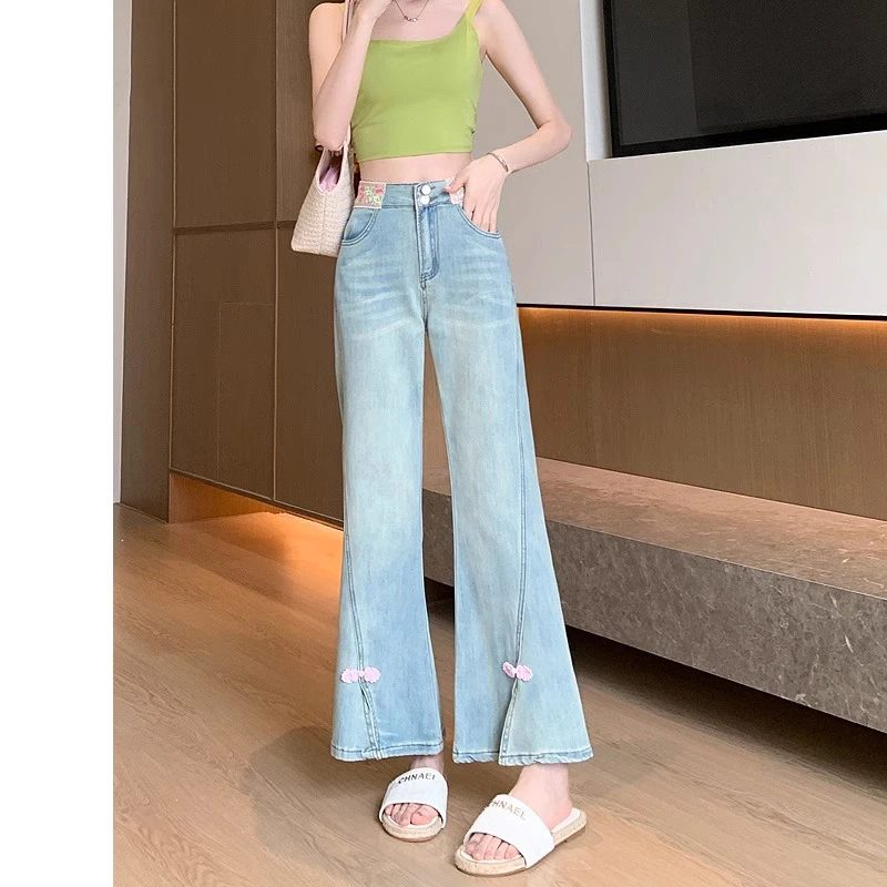 九分直筒微喇牛仔裤女宽松夏季薄款2025新款小个子浅色国风阔腿裤
