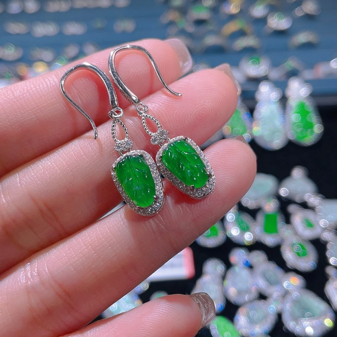 银S925镶嵌翡翠耳环耳勾