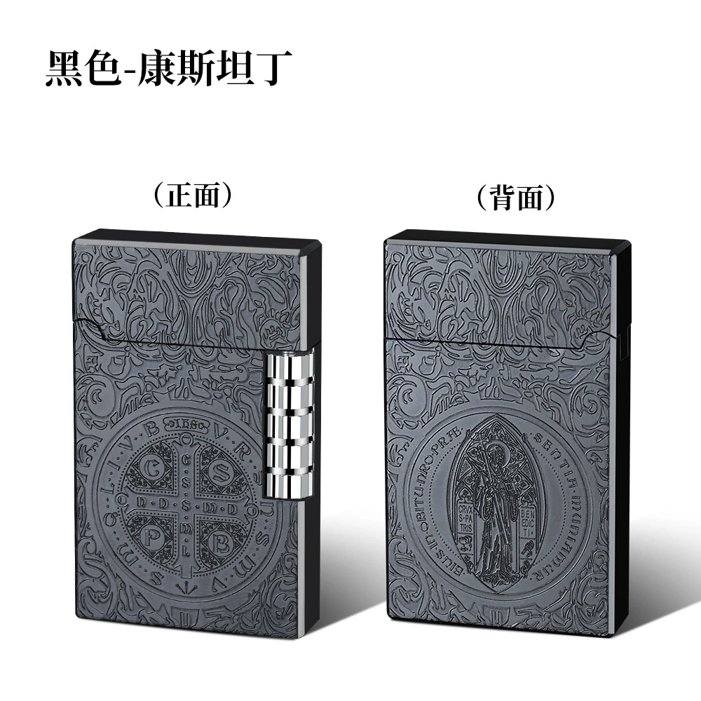 康斯坦丁（黑色）砂轮充气打火机朗声钢音侧滑斜火高档礼品打火机