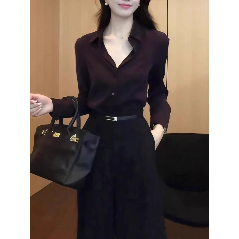 芯娇晴韩系时尚显瘦翻领长袖衬衣2025年秋季法式气质职业通勤衬衫