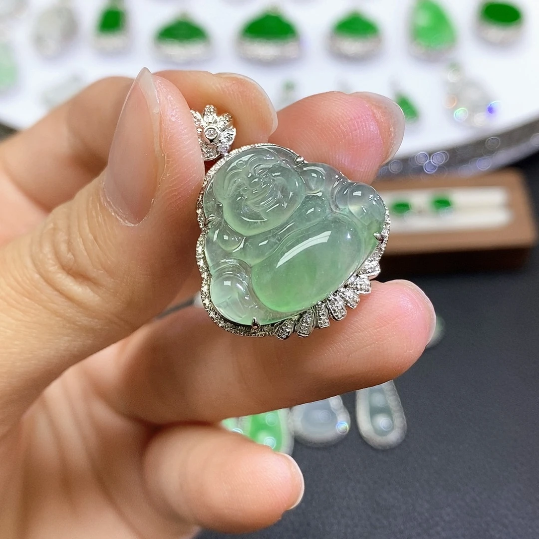 翡翠18K金镶嵌吊坠(不含链)
