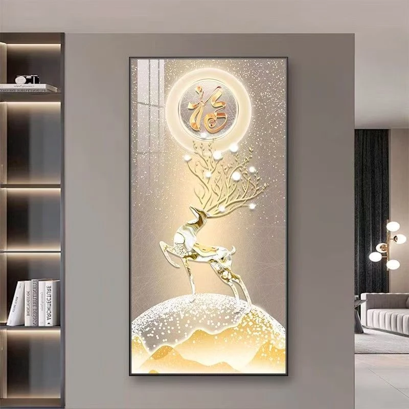 入户玄关装饰画玄关挂画新款走廊晶瓷画过道挂画客厅山水画玄关画