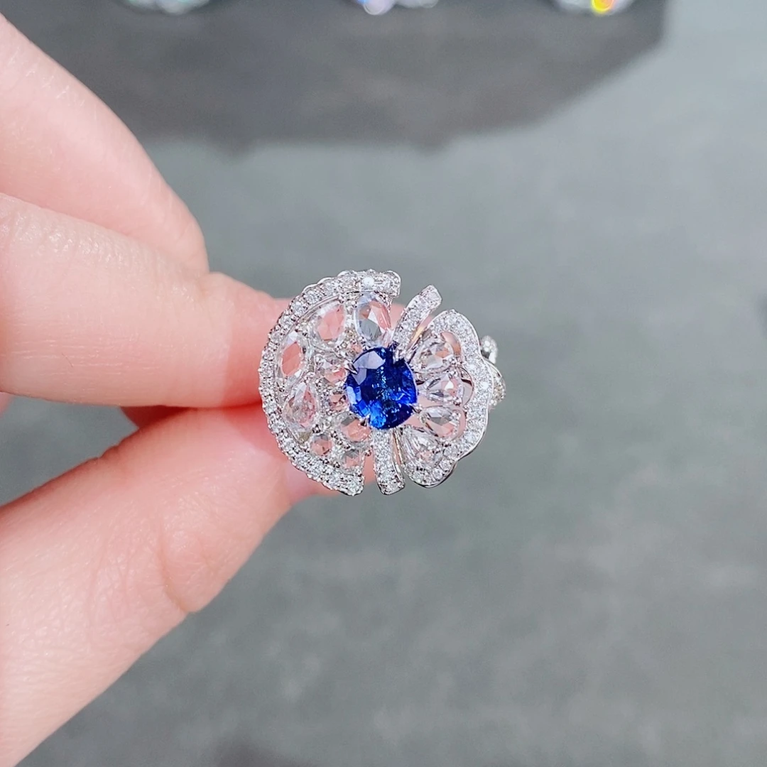 蓝宝石戒指18K金镶嵌1.01ct