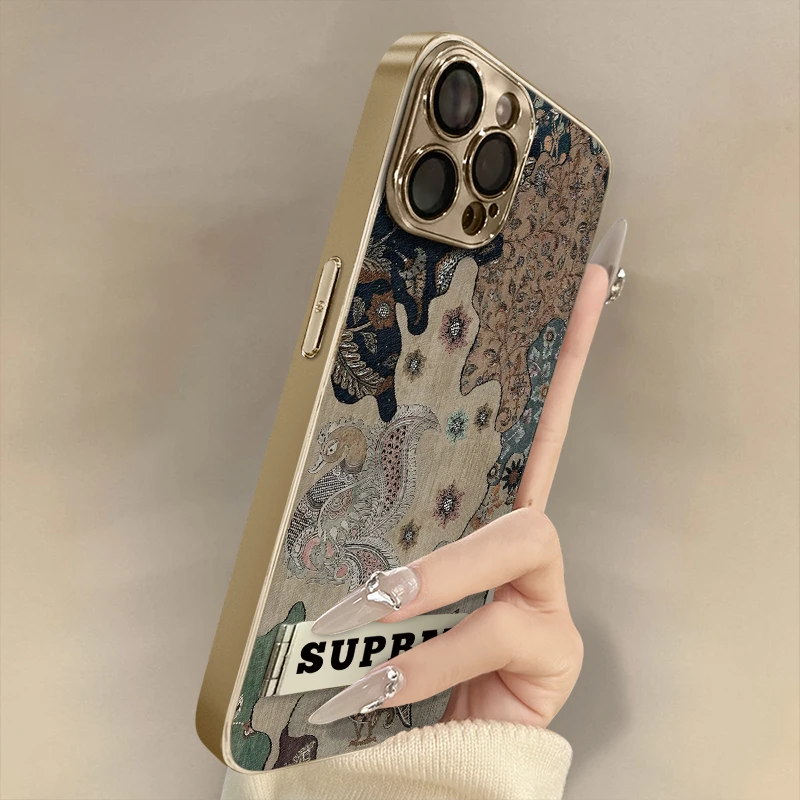 复古艺术花纹适用苹果16promax手机壳iphone16pro保护套15pro轻奢