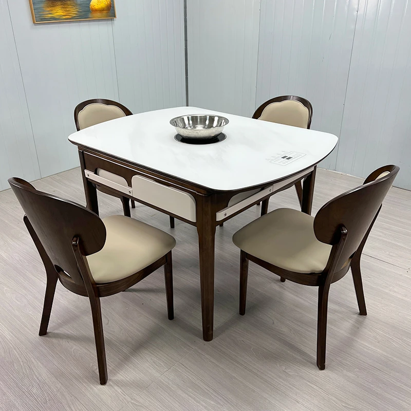 中式麻将机餐桌两用全自动实木一体机麻多功能麻将桌电磁炉火锅桌