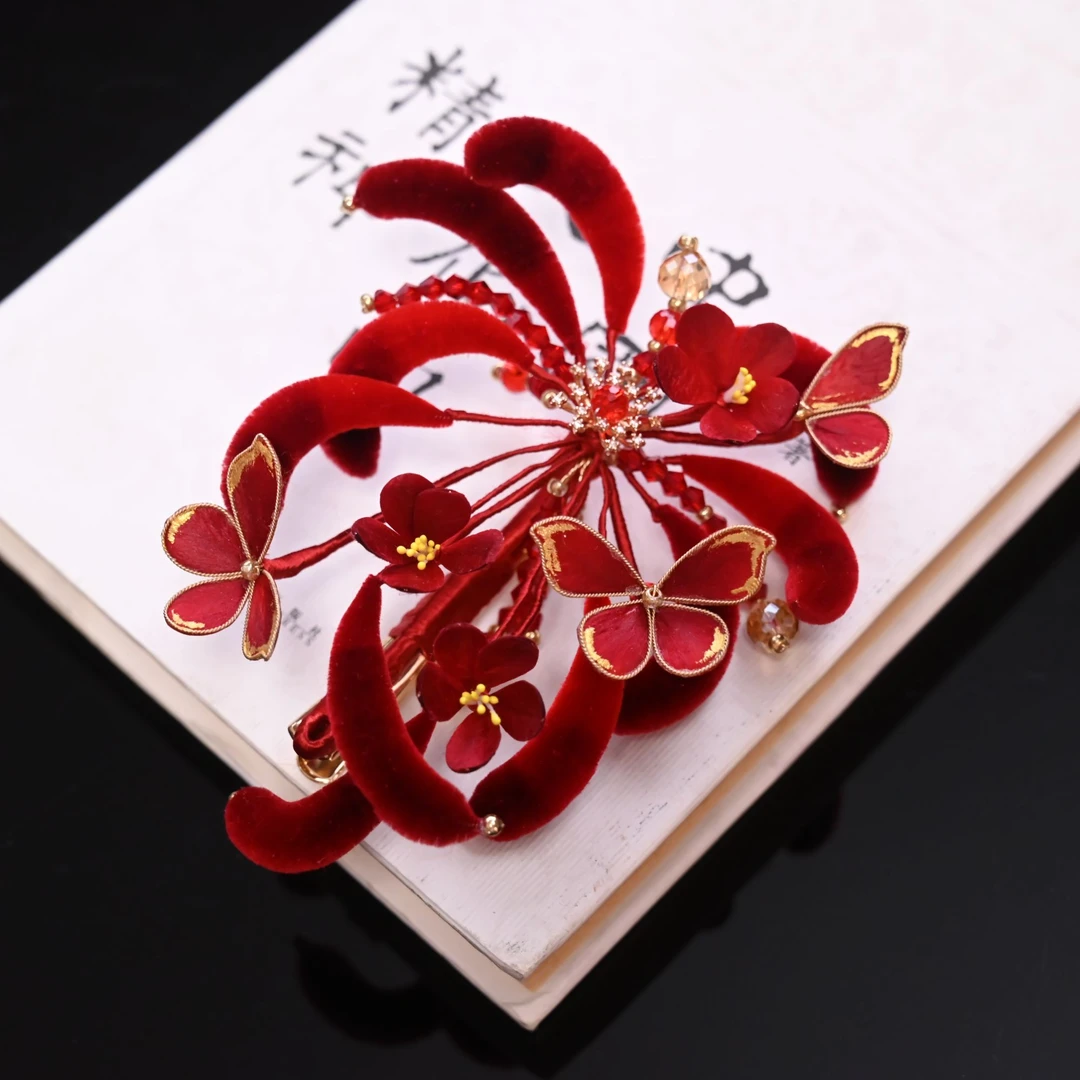 胖绒【红色烟花】中式民族风气质纯手工边夹