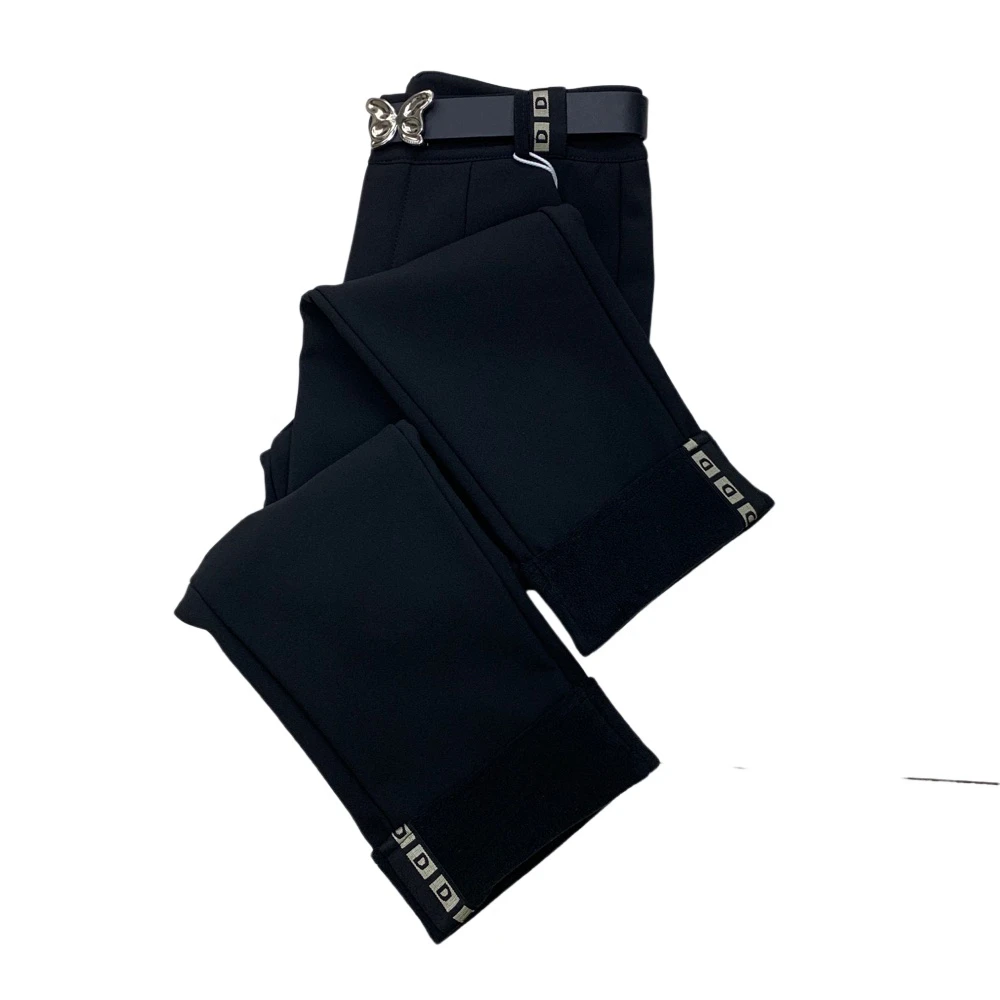 DX911秋冬新款加绒黑色显瘦短九分气质小西裤（带腰带样式随机）