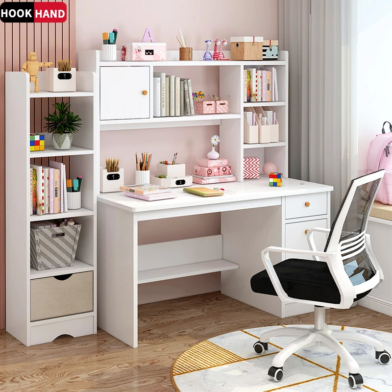 书桌书架一体桌子带书柜简约家用卧室电脑桌台式学生学习写字桌子