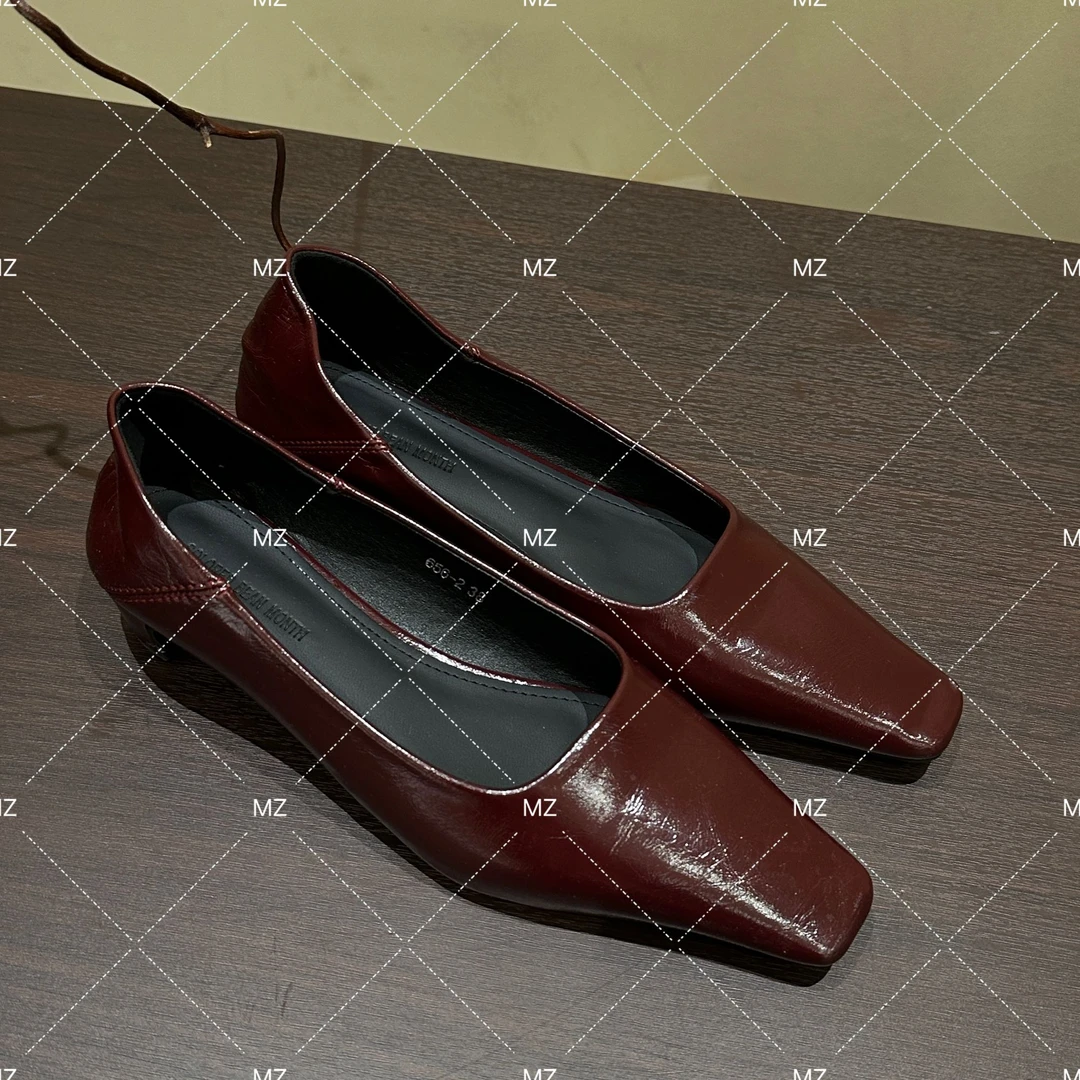 法式纯色方头低跟浅口女装气质职业鞋A717