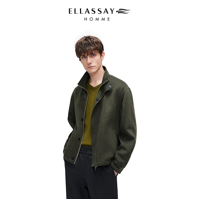 【含羊毛  山羊绒】ELLASSAY歌力思秋冬复古休闲短款毛呢夹克外套男