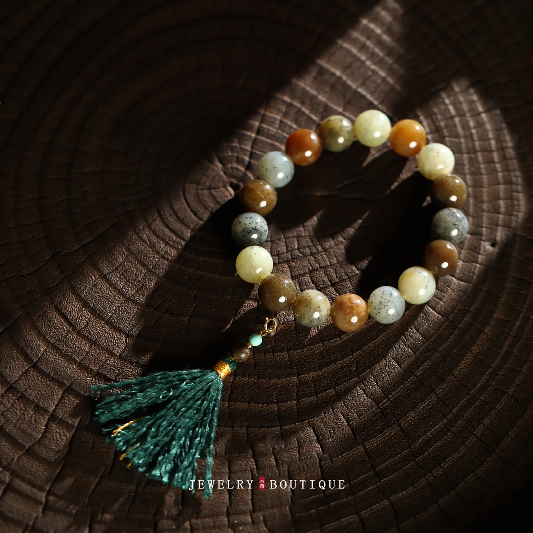 12MM楼兰和田玉手串玉手链新中式流苏女士首饰气质女款百搭手作