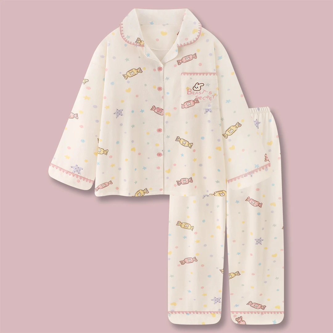 『彩虹糖兔』秋冬甜美纯棉磨毛长袖家居服长袖休闲可外穿睡衣套装