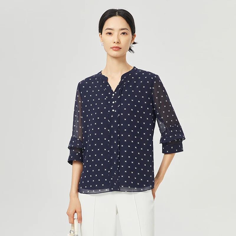 娜尔思简约气质百搭七分荷叶袖上衣女2025年夏季新款ND04882Q7