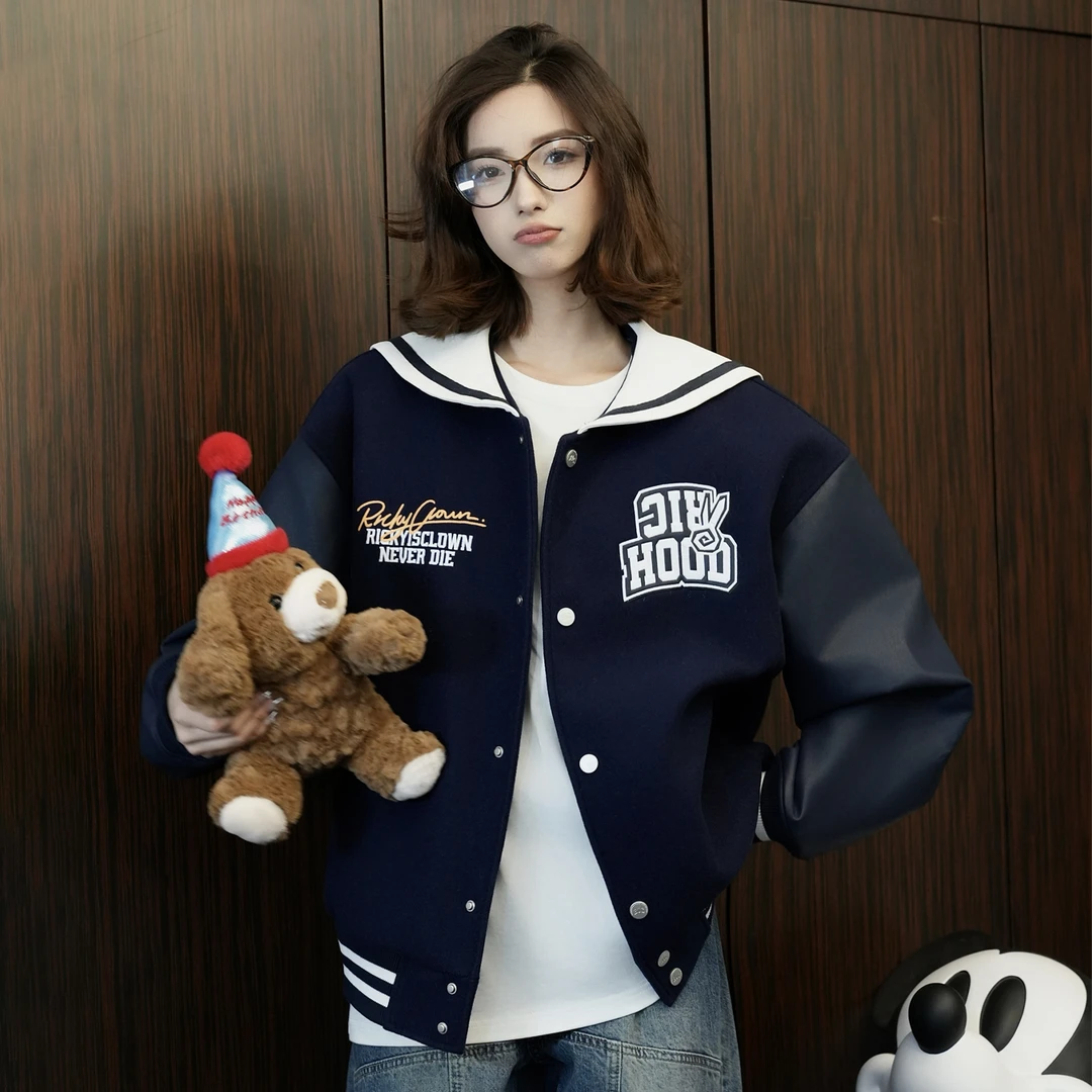 RickyIsClownRIC旋涡兔海军领棒球服休闲百塔学院风春款开衫外套