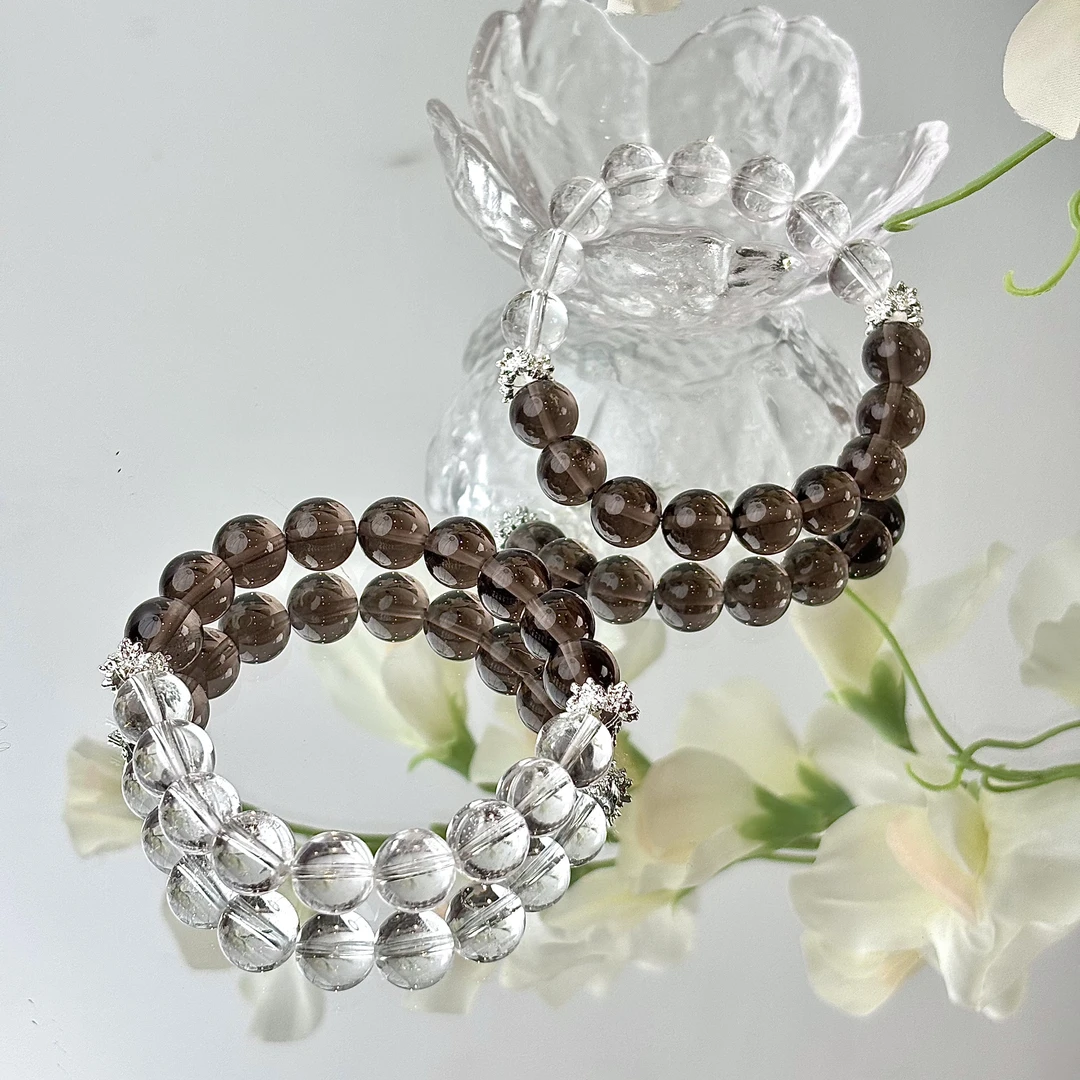 【 快乐上班】茶晶白水晶10mm手串面小仙多样性发其一