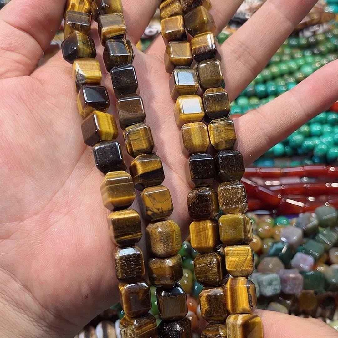 玛瑙/玉髓合金珠宝半成品A级虎眼方糖10mm一条