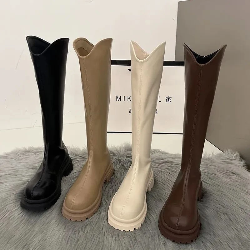 马丁靴女2025年新款厚底白色小众牛仔骑士靴鞋子ins潮瘦瘦长筒靴