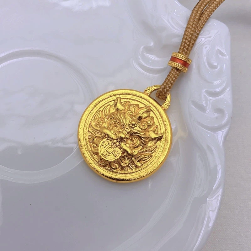 吊坠 1276-古法时尚吞金兽双面吊坠编绳挂坠项坠素款