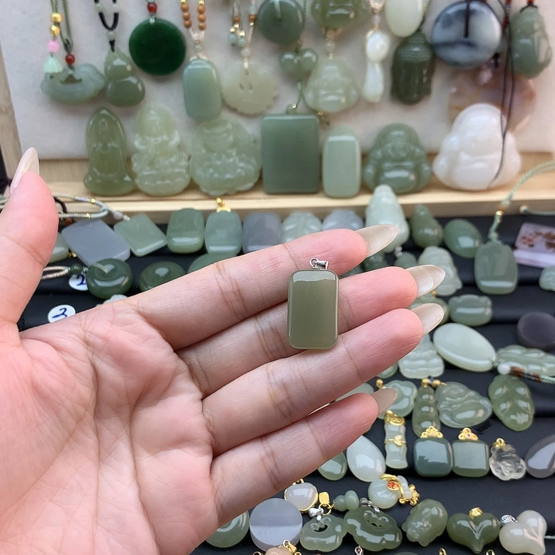 和田玉银S925镶嵌吊坠(不含链)