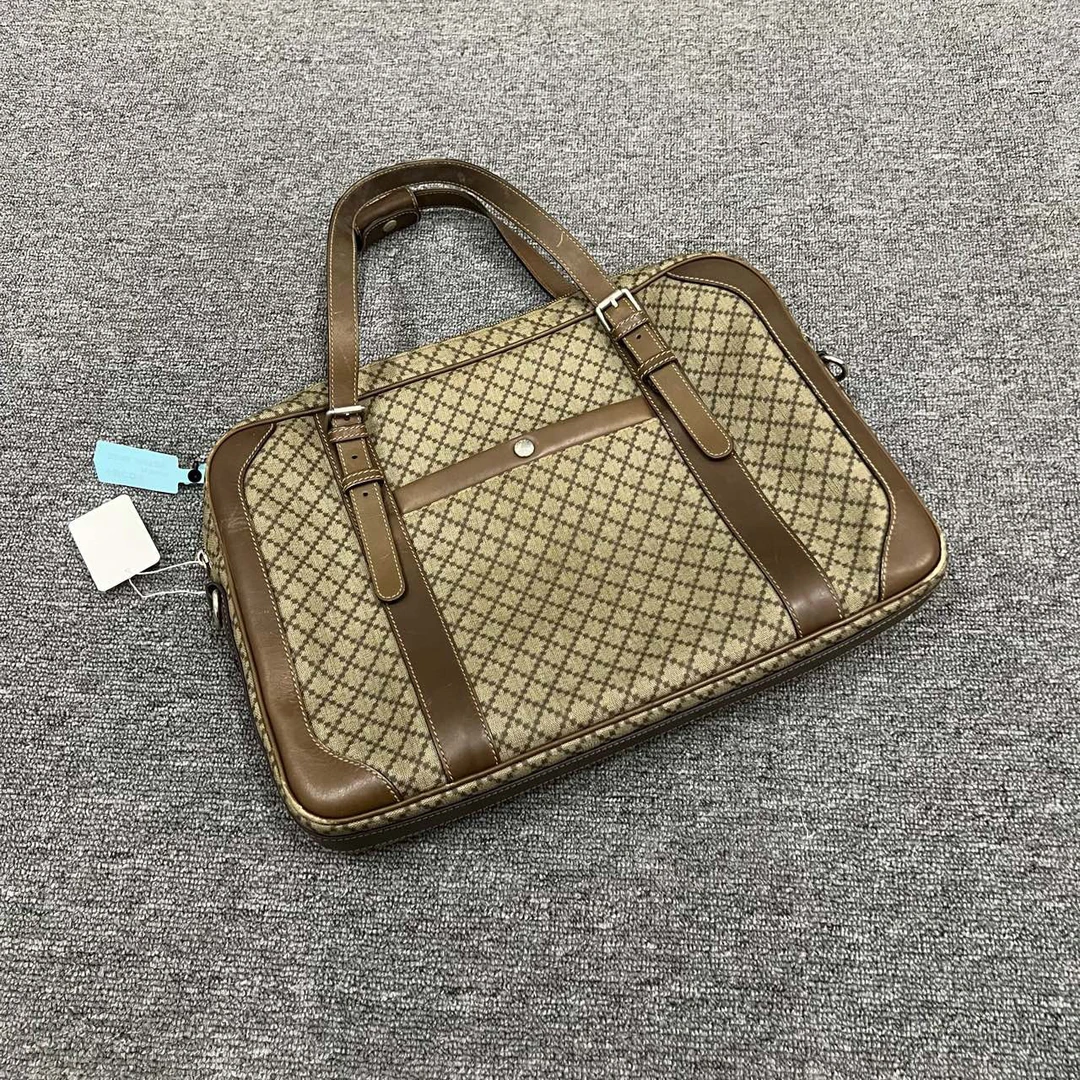 95新 GUCCI/古驰 jp915 棕色老花拼皮公文包 206107