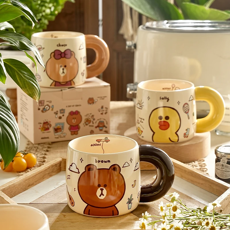 布朗熊陶瓷马克杯情侣水杯咖啡杯创意家用带刻度女生男生礼物可爱