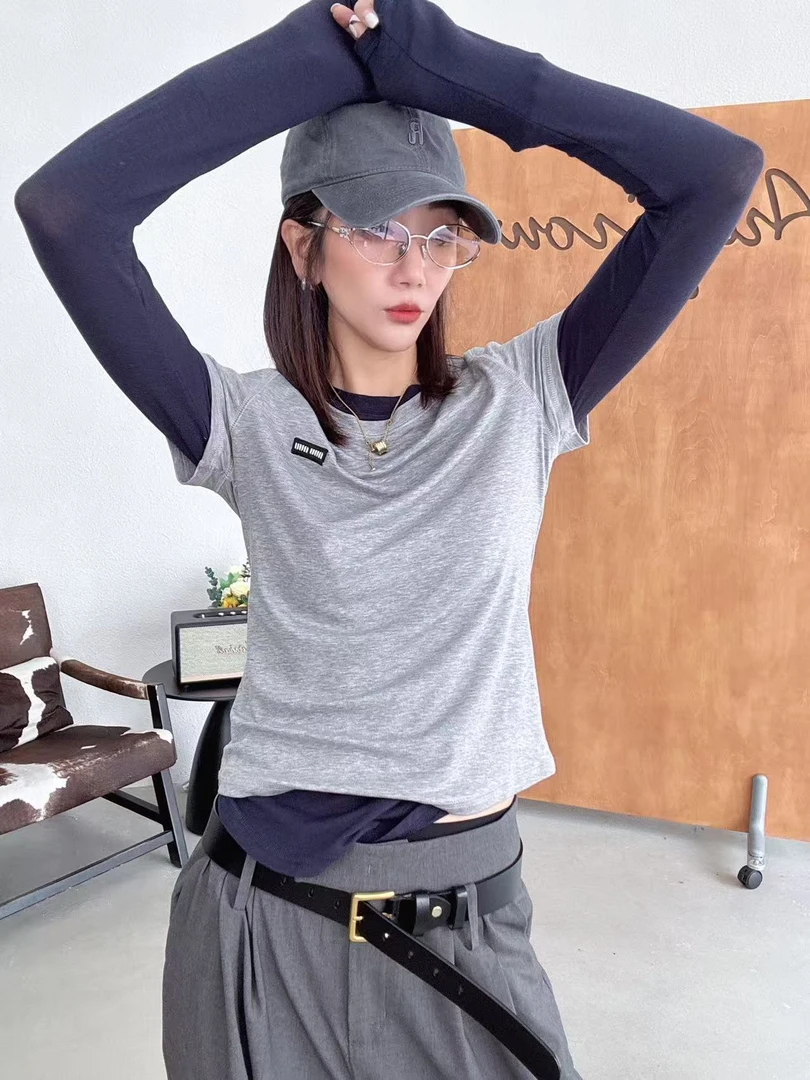 【Wang.小宁】AR撞色两件套长短袖叠穿圆领T恤套装A8L158CT252