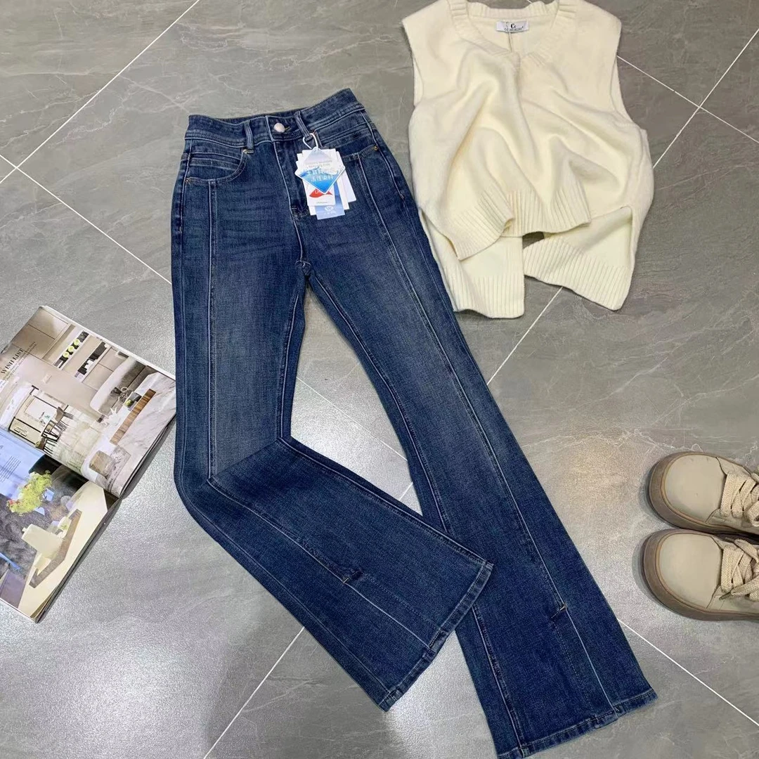 Z.X 复古开衩弹力牛仔微喇裤 866（K9）