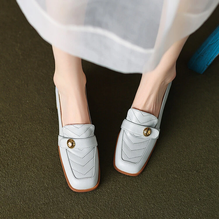 乐福鞋舒适时尚休闲百搭夏季真皮软底春季妈妈鞋浅口M7104浅灰色