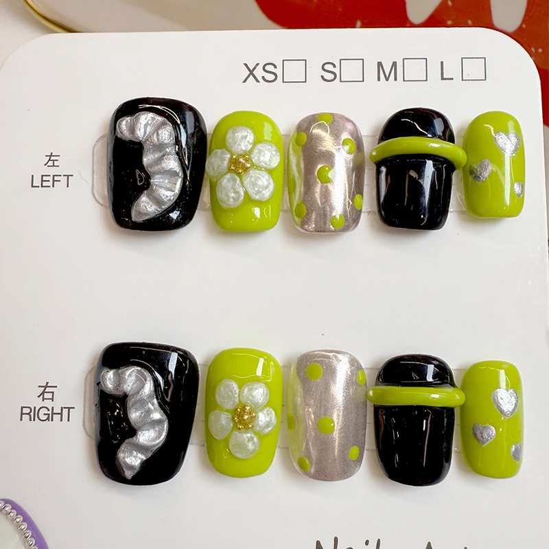 大發家-【黑糖抹茶】ins风新短款春夏黑绿显白高级手工穿戴美甲贴片