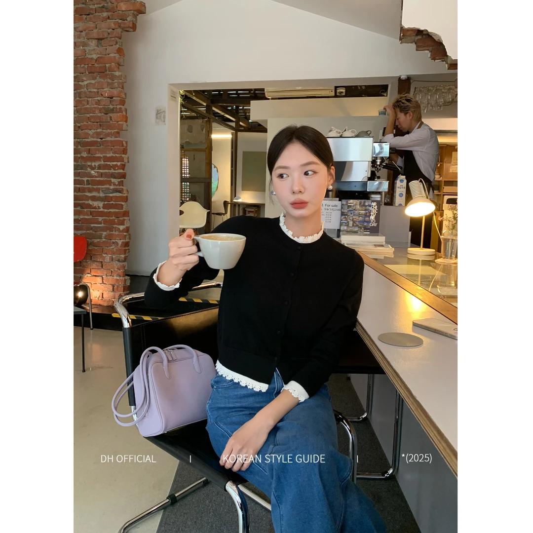 DHOFFICIAL大花【南法少女 France】甜美蕾丝花边针织长袖开衫