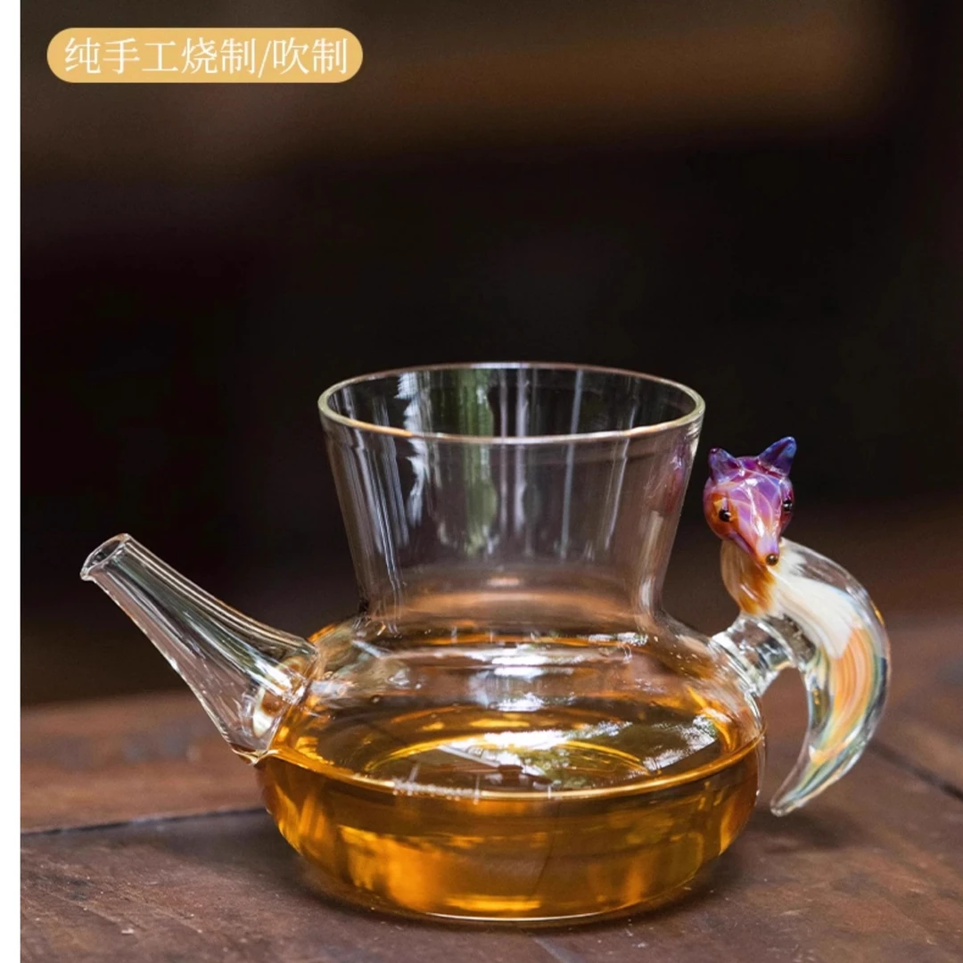 青云贮月-晶焱青丘狐狸玻璃高档高颜值分茶器公道杯侧把杯