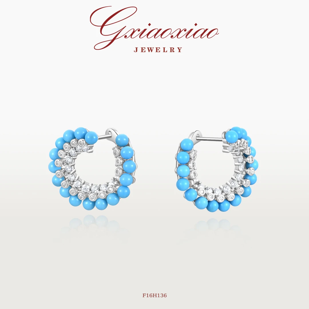 G XIAOXIAO 镀K金 法式高级设计师款百搭小众蓝色耳环 F16H136