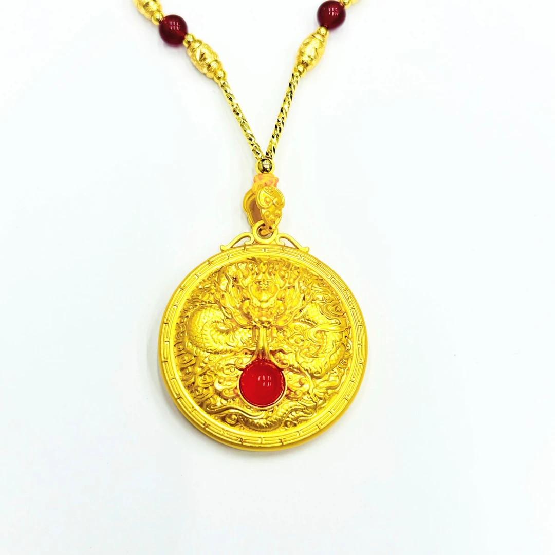 【安欣.】真龙天子众浮生旭日红合金镶嵌吊坠赠链【YPN430】