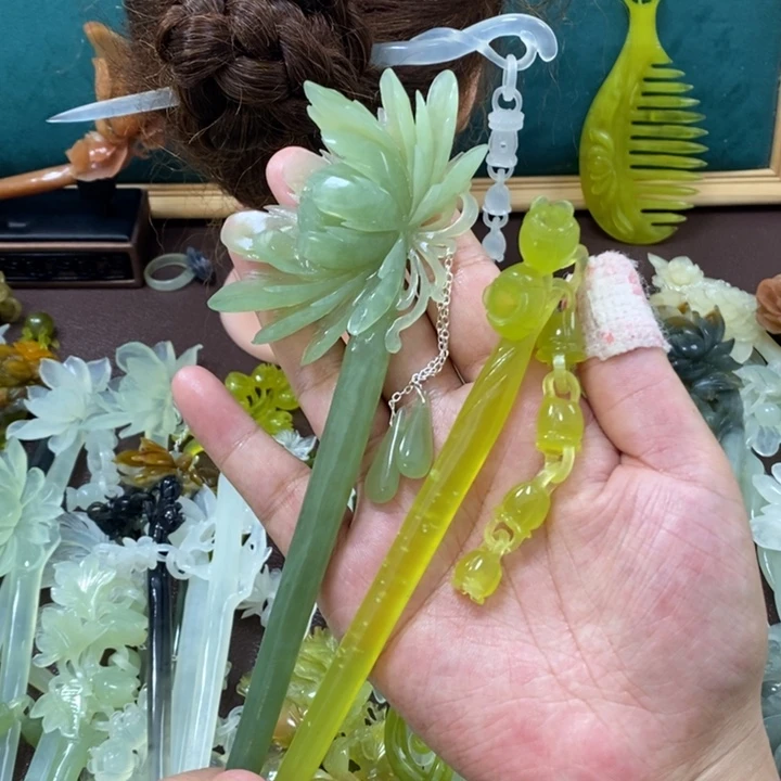 蛇纹石玉发饰未镶嵌啊*