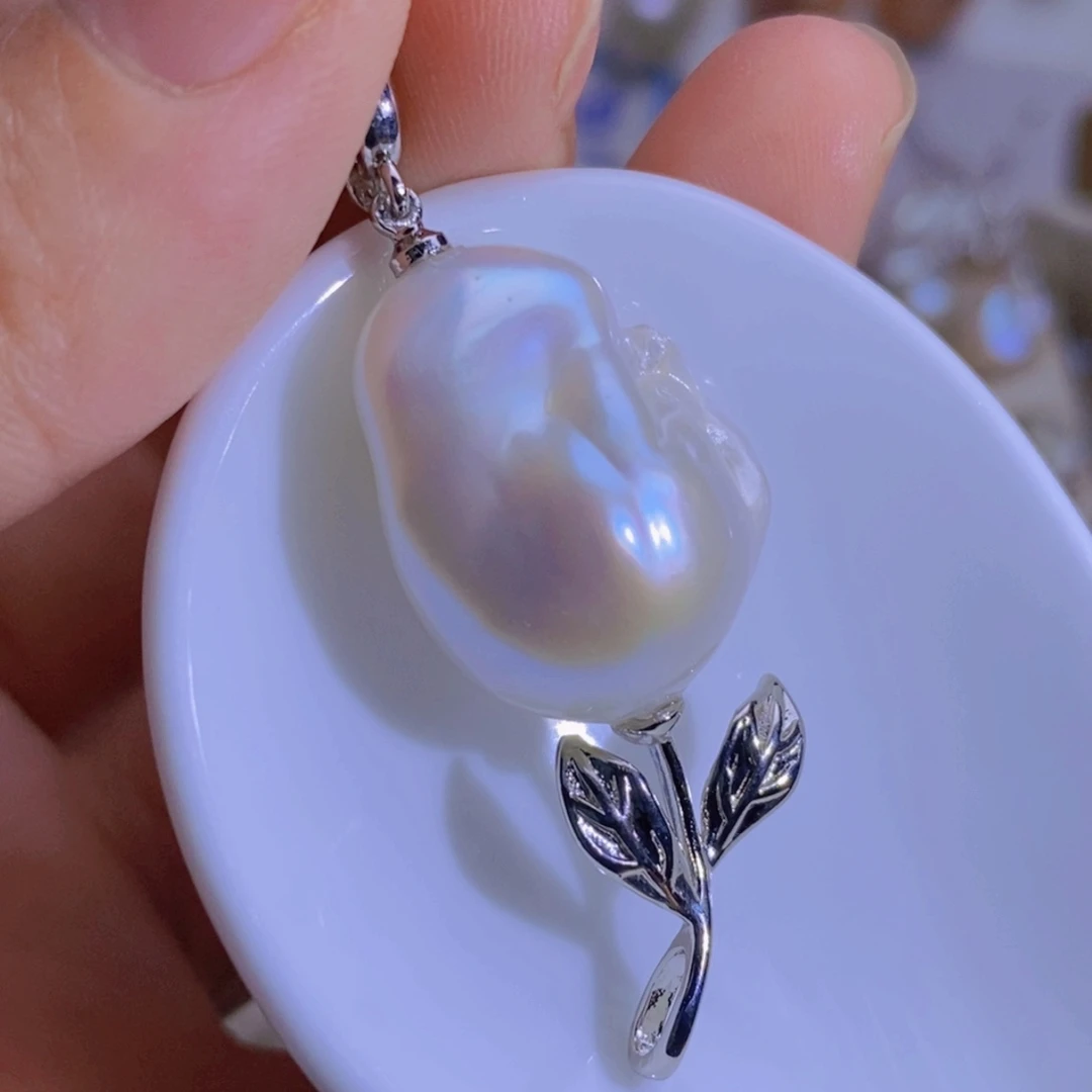 淡水珍珠银S925镶嵌天然淡水珍珠