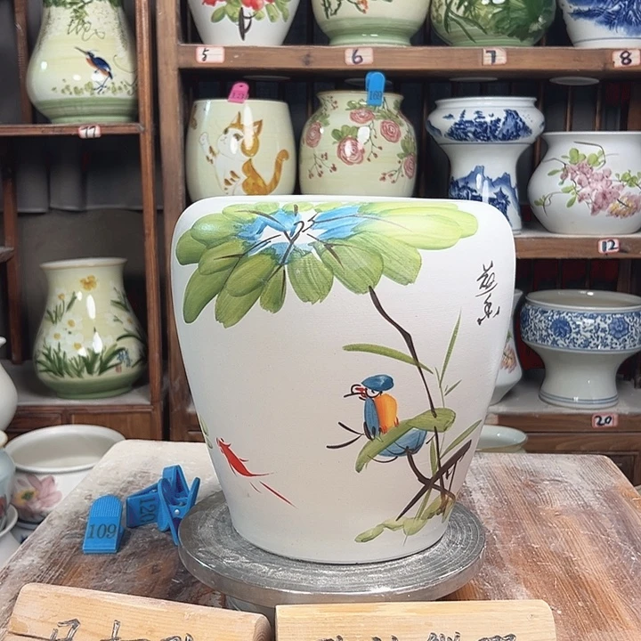 陶瓷钱袋子荷花鸟新款新款陶瓷陶瓷