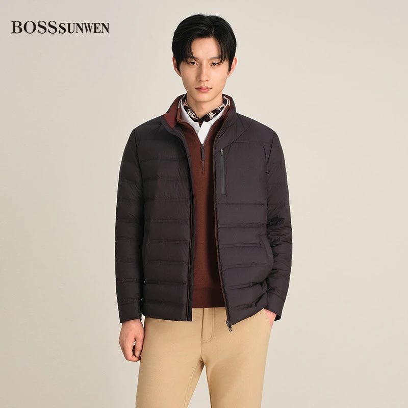 BOSSSUNWEN博斯绅威2025年冬季男士鹅绒外套拉链保暖立领羽绒服