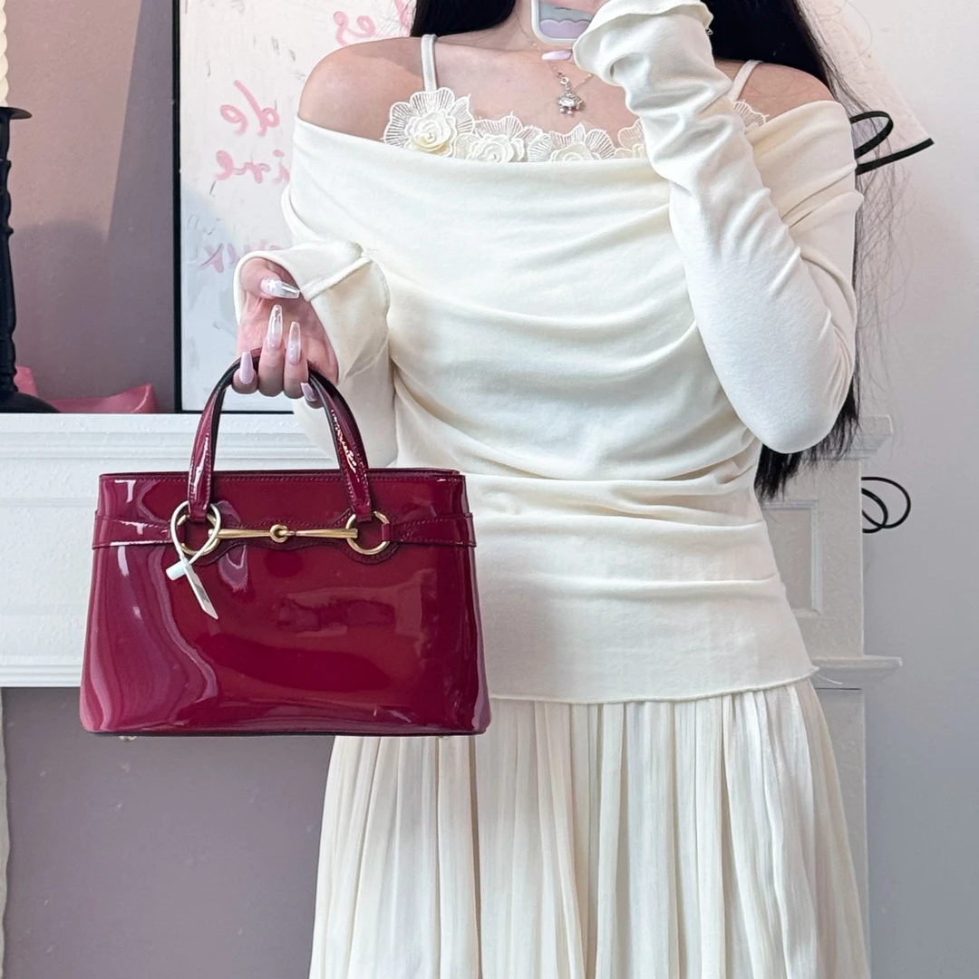 95新 GUCCI/古驰 gucci明艳红马衔扣手提斜挎包