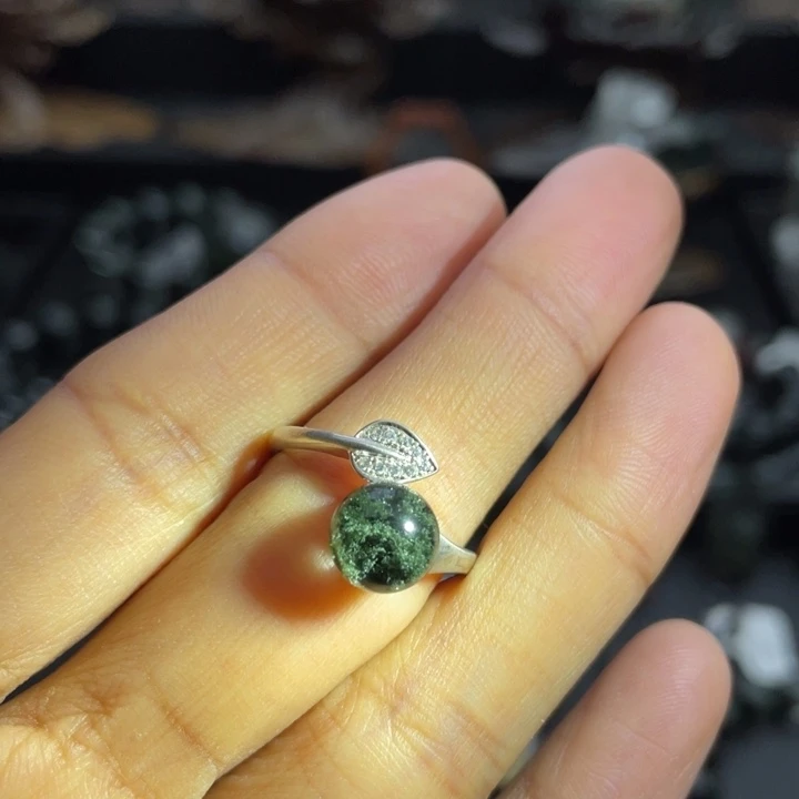 戒指水晶银S925镶嵌绿幽灵单珠定制