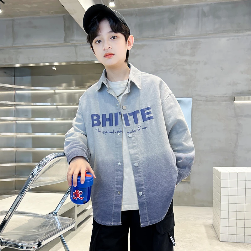 男童衬衫春秋款2025新款中大童时髦男孩春季衬衣儿童春装外套上衣