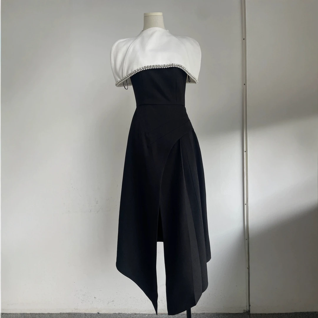 现货小众可拆卸斗篷吊带礼服裙气质越南小众设计款越南小众连衣裙