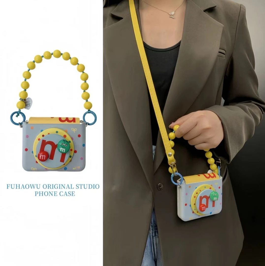 黄蓝拼接彩色波点适用荣耀vflip折叠手机壳purax全包中轴磁吸支架