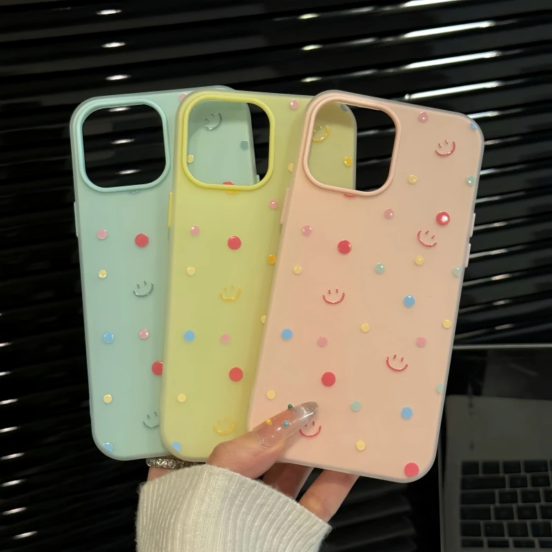 适用苹果16pro创意iPhone15果冻手机壳可爱防摔华为p60女波点笑脸